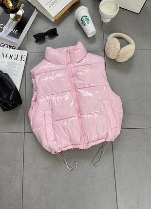Жіноча повсякденна класична осіння весняна укорочена жилетка тканина якісна плащівка лак наповнювач холофайбер