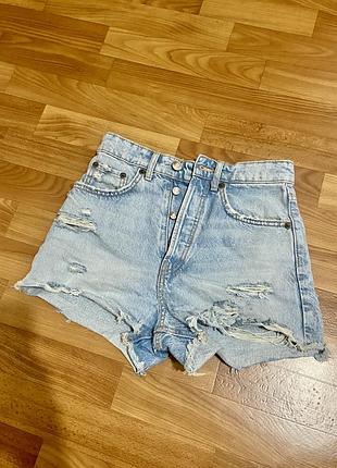 Шорти зара висока посадка  zara літні жіночі джинсові потерті 2025 тренд 34 ххс хс с