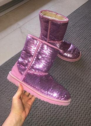 Ugg чоботи угги уггі блискучі в паєтку натураьні оригінал паетку оригинал блестящие натуральные сапоги