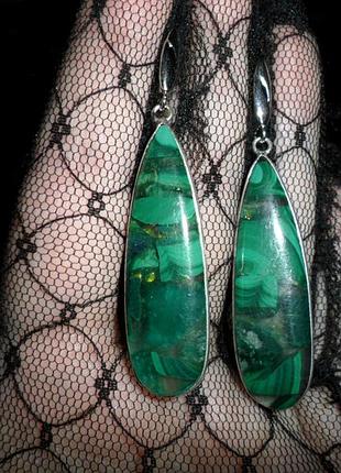 Серьги малахит, натуральный камень, мозаика, измельчение, индия