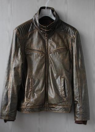 Мужская демисезонная куртка из натуральной кожи со съемным меховым воротником