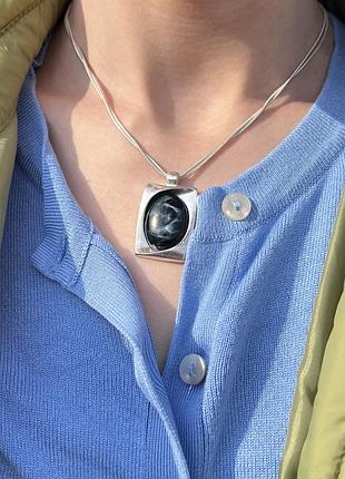 1=2⚡️ підвіска ланцюжок чорна з камінням срібляста біжутерія