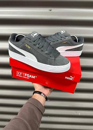 Мужские кроссовки puma suede xl темно серые с белым