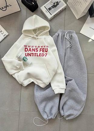 Жіночий повсякденний теплий спортивний костюм двійка штани та кофта худі з капюшоном тканина дорога тринитка пеньє на флісі туреччина