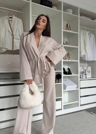 Жіночий повсякденний класичний діловий костюм двійка штани брюки та кімоно тканина ангора вʼязка