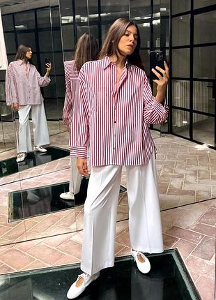 Сорочка оверсайз в смужку полоску червона рожева червону рожеву