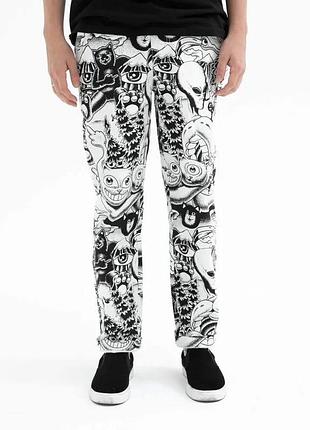 Ripndip mens white black all over graphic print chino trousers чоловічі, білі, штани, чіноси, з принтом, ріпндіп