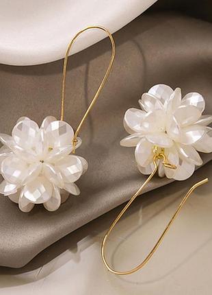 Высшие серьги перламутровые цветы французская застежка