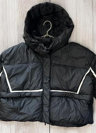 Куртка пуфер,чорний дутик з акцентною полоскою