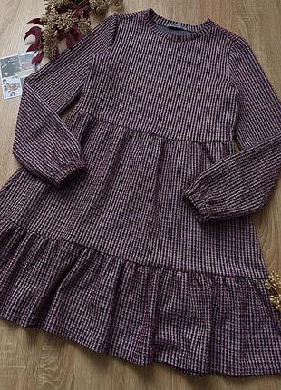 Твідова тепла сукня baby doll вільна трапеція довгий рукав фонарик