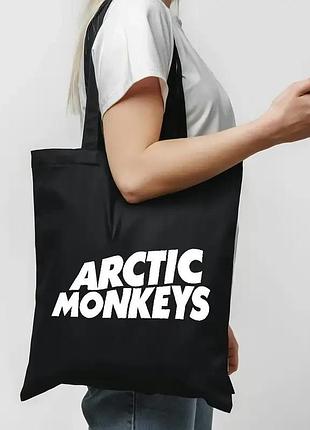 Чорний еко шопер arctic monkeys – стильна сумка з принтом гурту, музичний мерч