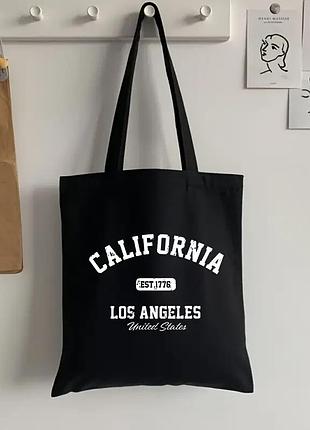 Шопер черный california los angeles – стильная тканевая эко-сумка унисекс, модная сумка для покупок и учебы