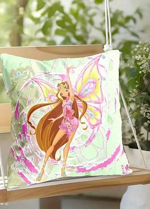 Декоративна подушка флора (flora) з мультсеріалу winx club – яскрава подушка з феєю вінкс, 40×40 см