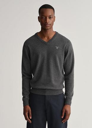 Светр кардиган сірий gant super fine lambswool 100% вовна