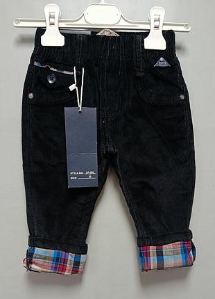 Брюки детские вельветовые черные с подгибом в клетку 86