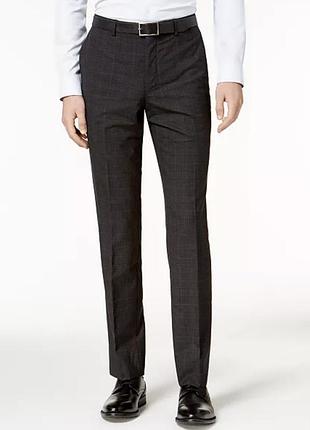 Dkny slim fit стильные брюки, костюмная шерсть 70 %, мелкая клетка