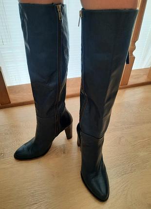 Кожаные сапоги графитового цвета 40-41 размер.