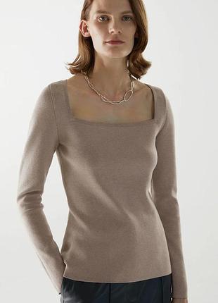 Cos  топ кофта з шовку квадратний виріз акцент organic cotton-silk mix square neck top