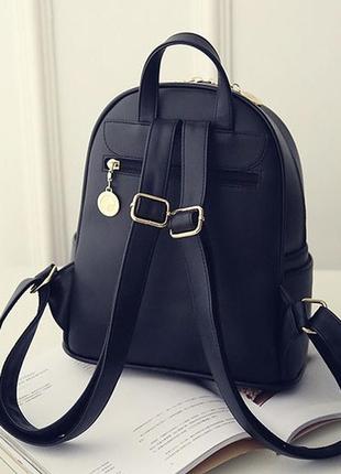 Женский кожаный стильный модный черный рюкзак шкіряний ранець сумка3 фото
