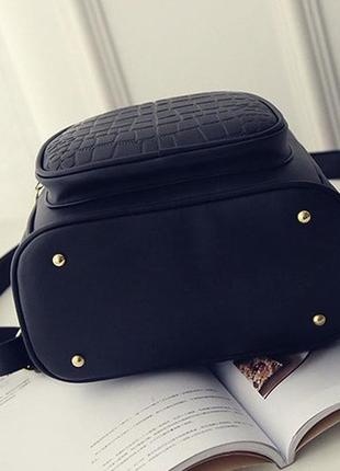 Женский кожаный стильный модный черный рюкзак шкіряний ранець сумка4 фото