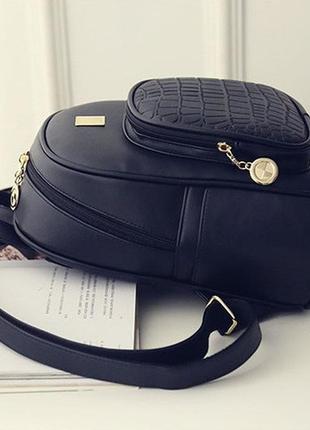 Женский кожаный стильный модный черный рюкзак шкіряний ранець сумка2 фото