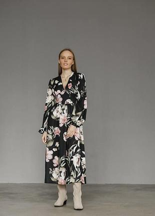 Сукня міді / принт півонії, квіти