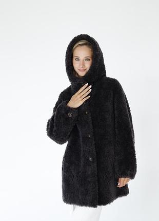 Шуба з капюшоном зі 100% натуральної стриженої овечки
