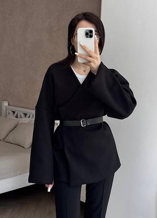 Трендовое пальто-пиджак на запах на подкладке