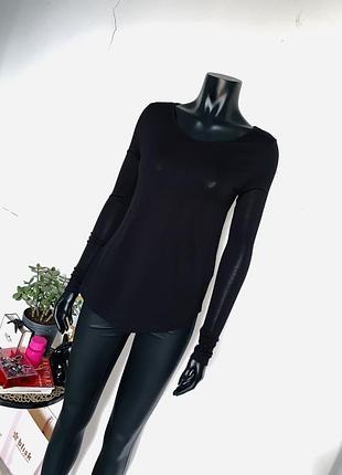 Черный базовый лонгслив h&m basic с длинным рукавом, облегающий крой, размер xs