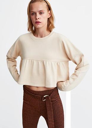 Вкорочений кроп-світшот пуловер zara бежевий