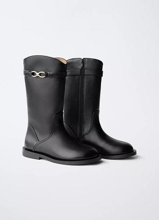 Чоботи на дівчинку чорні високі з пряжкою zara new