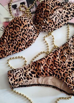 Купальник леопардовый бандо victoria's secret 34a 75a 36c 80c xs s m l xl