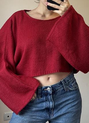 Вкорочений светр жіночий. жіночий вкорочений червоний светрик оверсайз