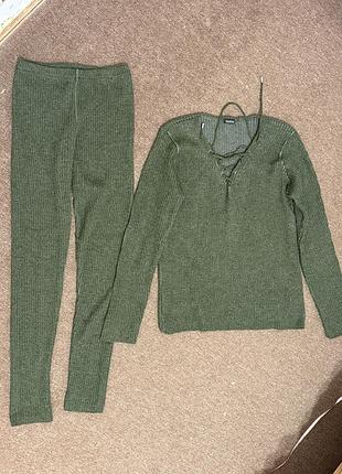 Теплый шерстяной трикотажный костюм кофта джемпер лосины