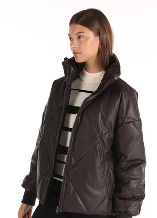 Куртка коричнево -бардовая дутая с эко кожи