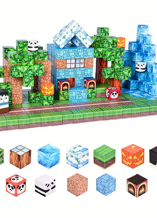 Магнітний конструктор minecraft 100 шт кубики на магнітах дитячий майнкрафт будинок з пандами