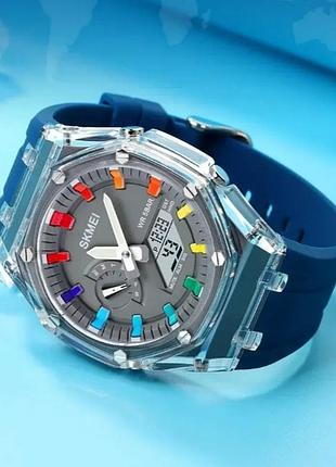 Цифровые многофункциональные светодиодные водонепроницаемые (50 м) часы skmei 2100 blue