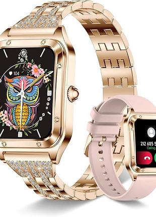 Смарт-годинник жіночий lige i98gold (розмова, тонометр, пульсоксиметр) 2 ремінці