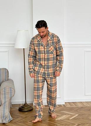 Бежева піжама в класичну клітинку /парні піжами / піжама для пари