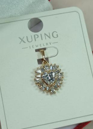 Шикарный кулон сердце с фианитами. позолота.