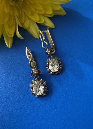 Вікторіанський стиль!💎 брюс харків срібло 925 проби кульчики сережки з підвісками з фіанітами