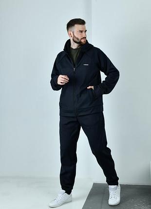 Теплий спортивний костюм чоловічий з тьохнитки на флісі з начісом 48-66 темно-синій