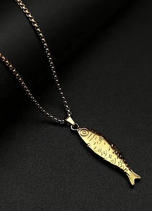 Тренд золотисте жіноче кольє чокер підвіс медична сталь позолота кольє намисто кулон риба