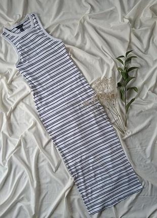 Сукня-майка в біло-чорну смужку, з розрізом на нозі, розмір 44