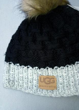 Ugg шапка женская вязаная черно серая теплая полушерсть5 фото