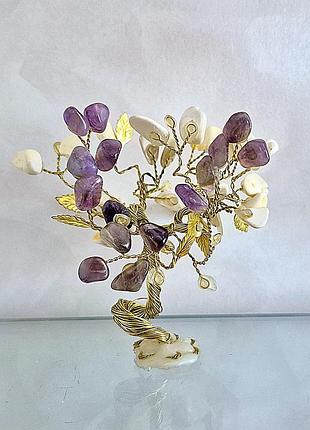 Дерево щастя з каменем аметист і агат натуральний камінь