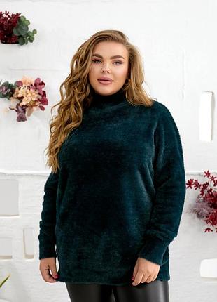 Теплий ангоровий пухнастий светр світер водолазка під горло травка
