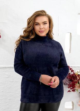 Теплий ангоровий пухнастий светр світер водолазка під горло травка