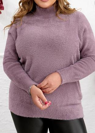 Теплий ангоровий пухнастий светр світер водолазка під горло травка