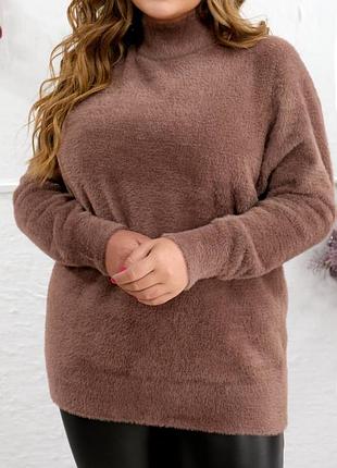 Теплий ангоровий пухнастий светр світер водолазка під горло травка